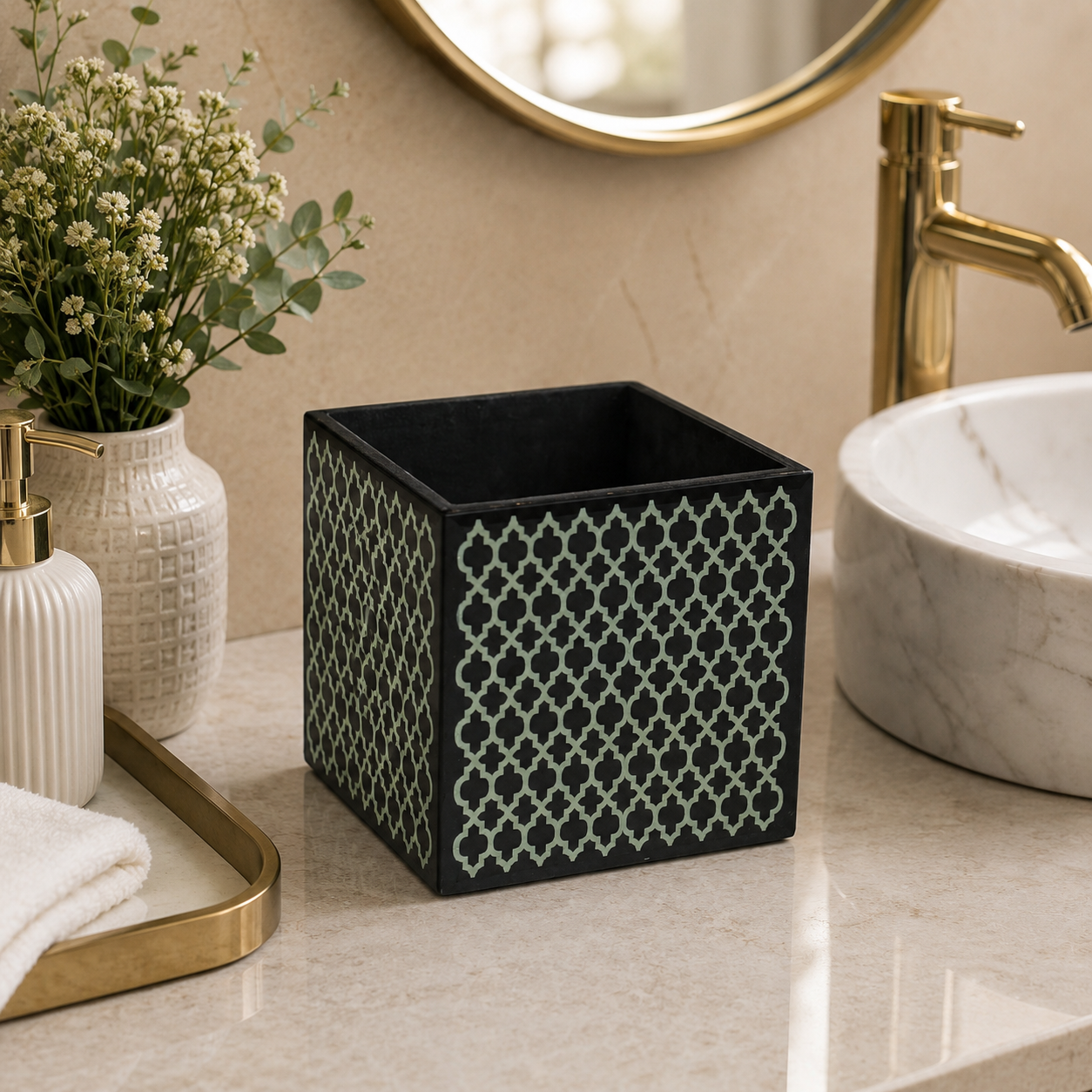 Luxury Black Decorative Bathroom Dustbin