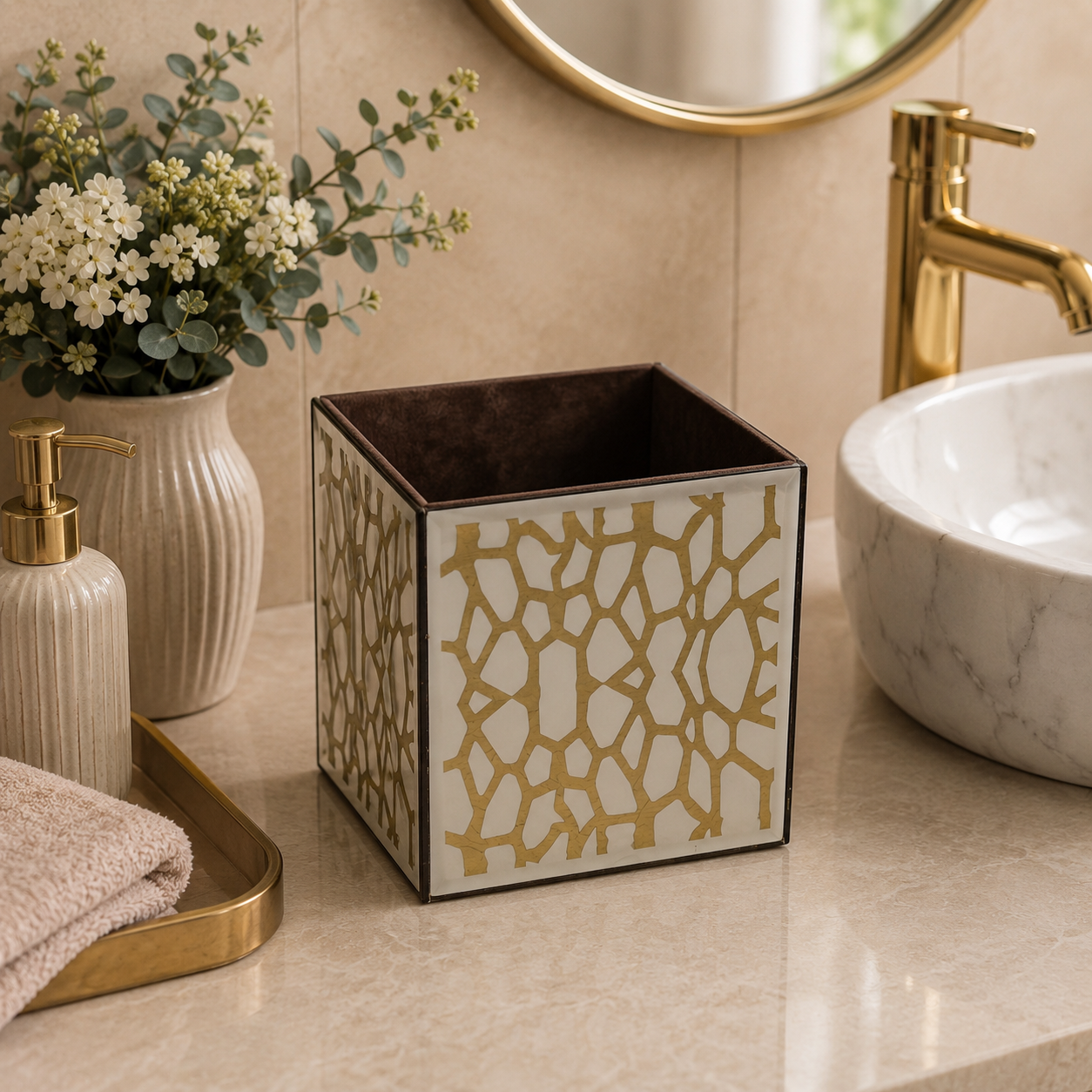 Luxury Golden Decorative Bathroom Dustbin