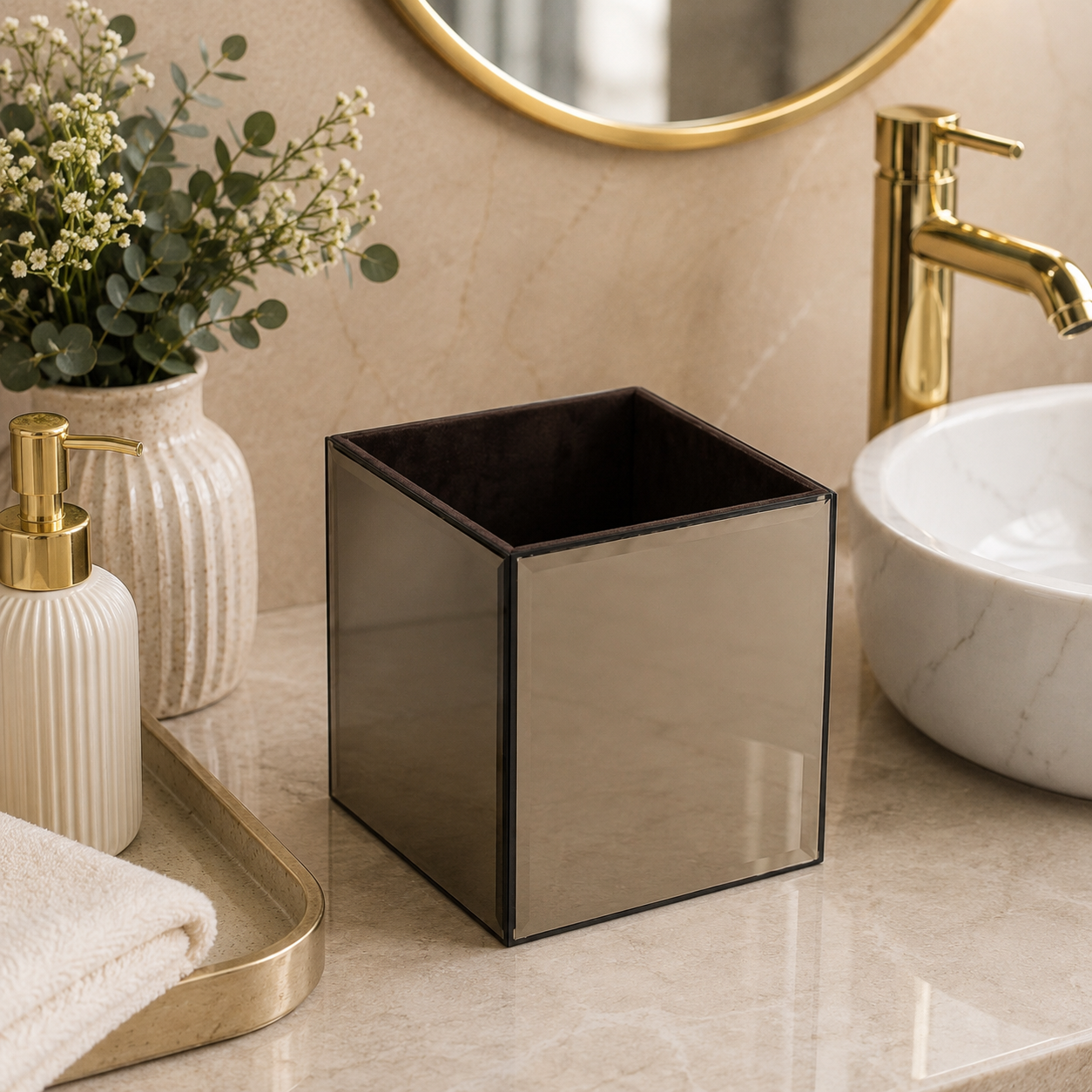 Luxury Mirrored Bathroom Dustbin/Planter