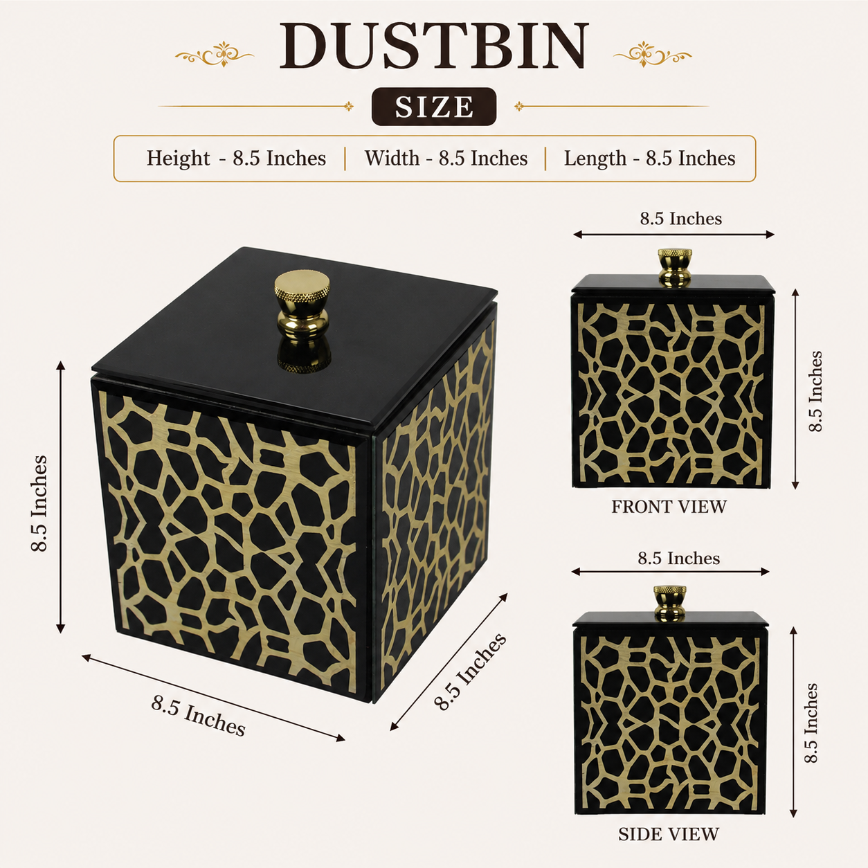 Luxury Designer Black & Gold Glass  Dustbin
