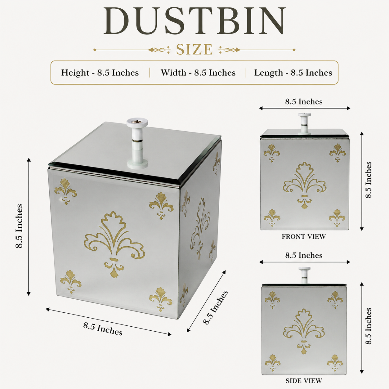 Designer Silver Mirror Dustbin with Lid