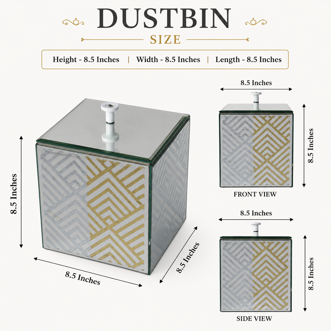 Designer Geometrical Designed Silver Mirror Dustbin with Lid