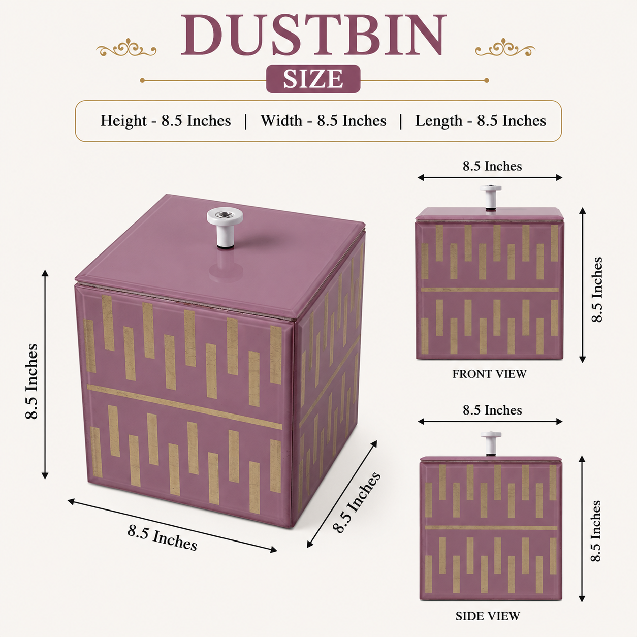 Luxury Pink Decorative Bathroom Dustbin with Gold Geometric Design