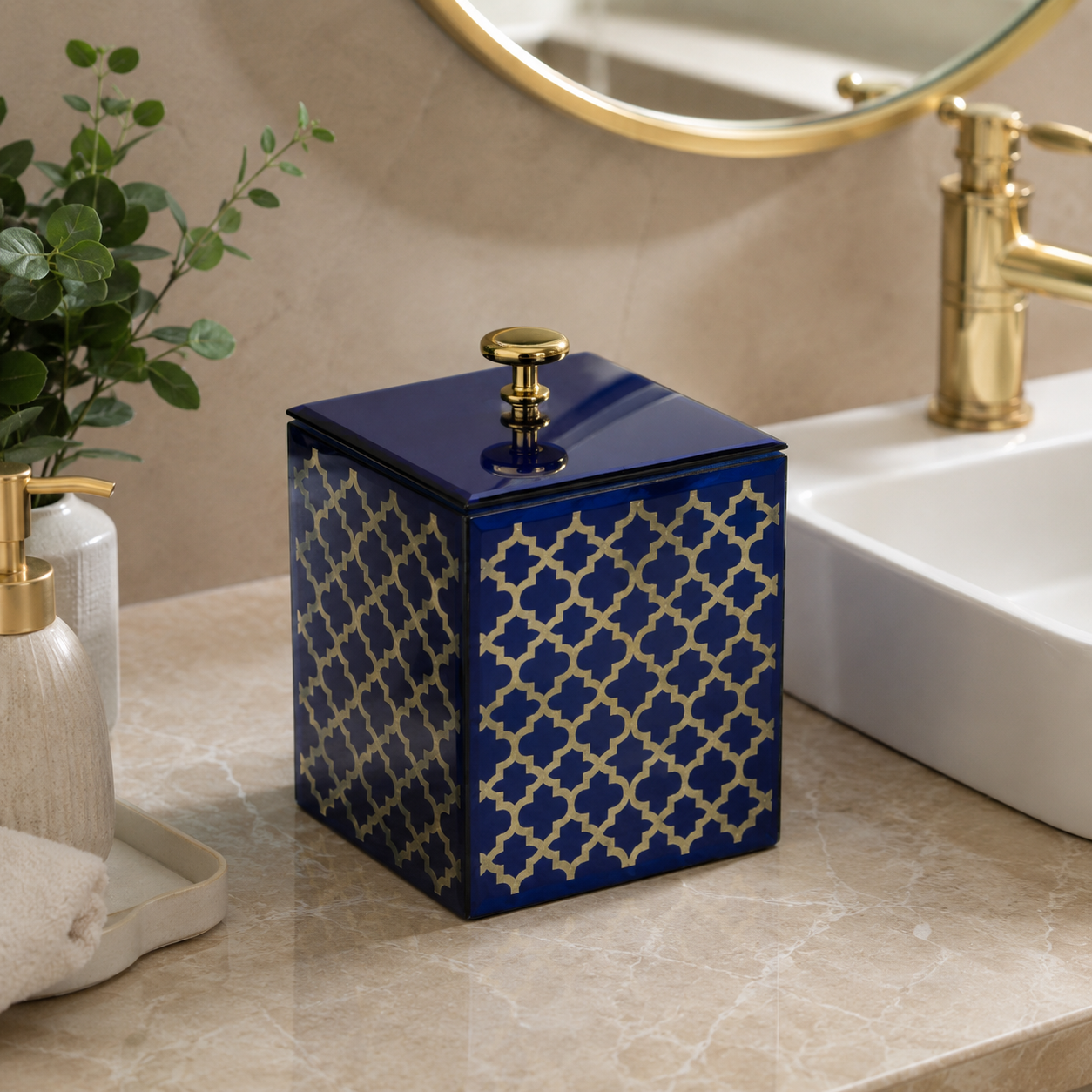 Designer Blue Mirror Dustbin with Lid 