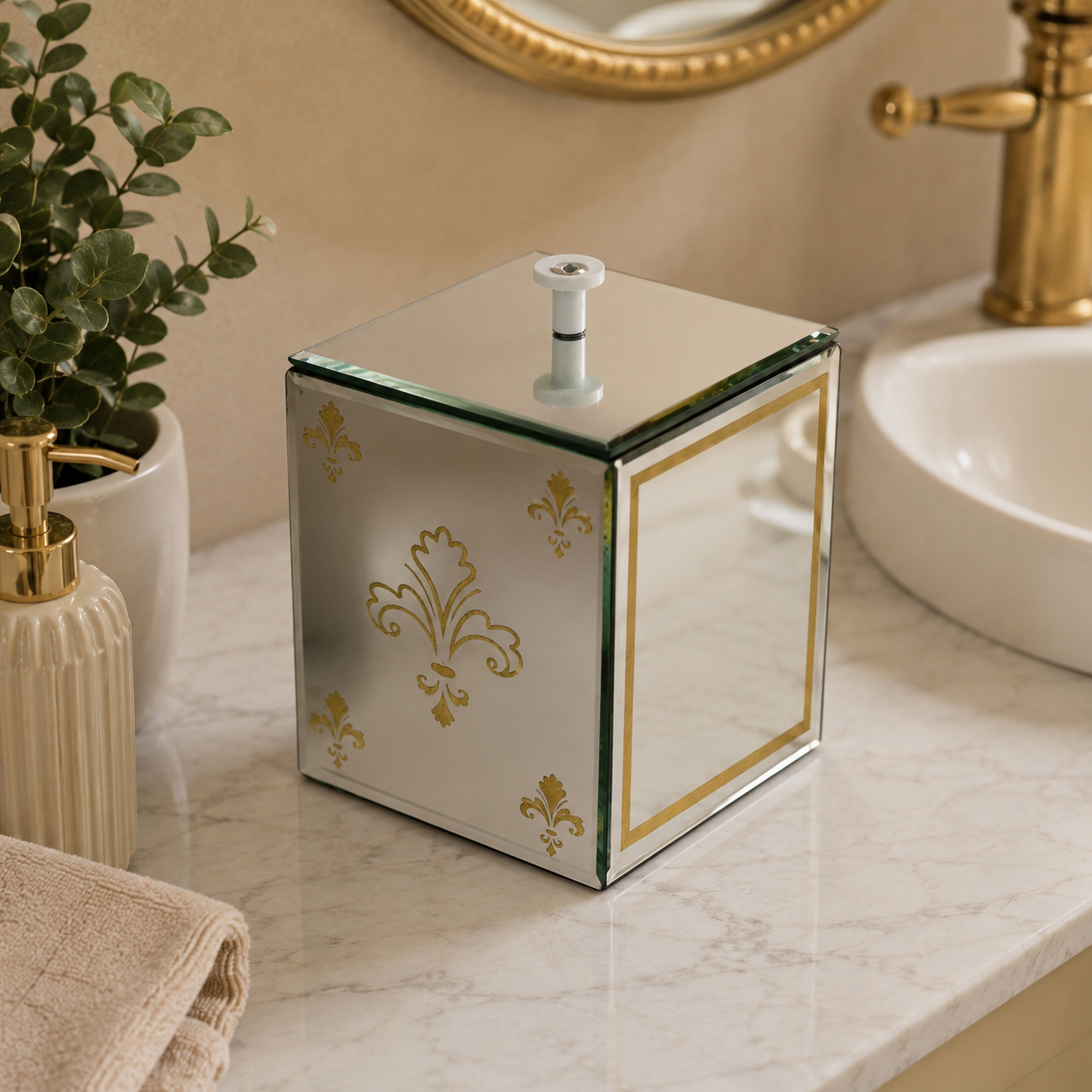  Designer Silver Mirror Dustbin with Lid 