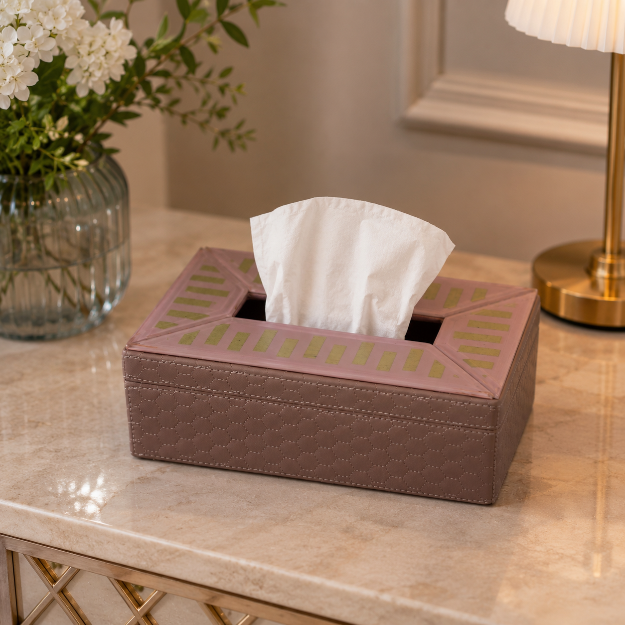 Luxury Pink Designer Letherite Dining Tissue Box