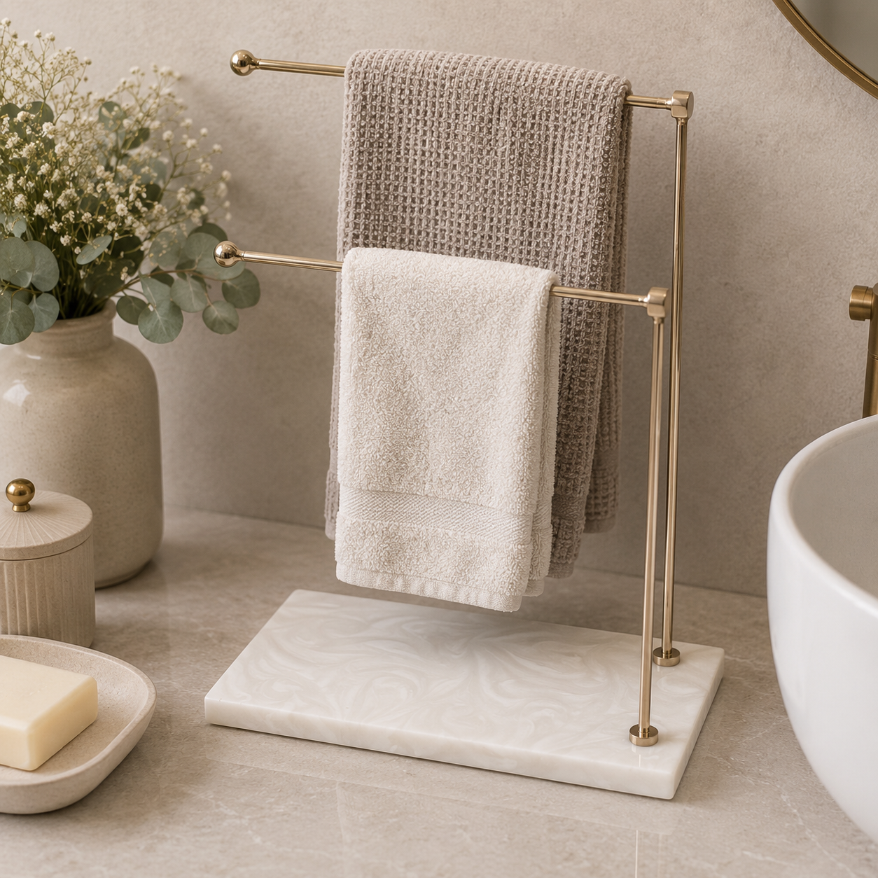  Premium Luxury Two-Tier Towel Stand with Resin Base 