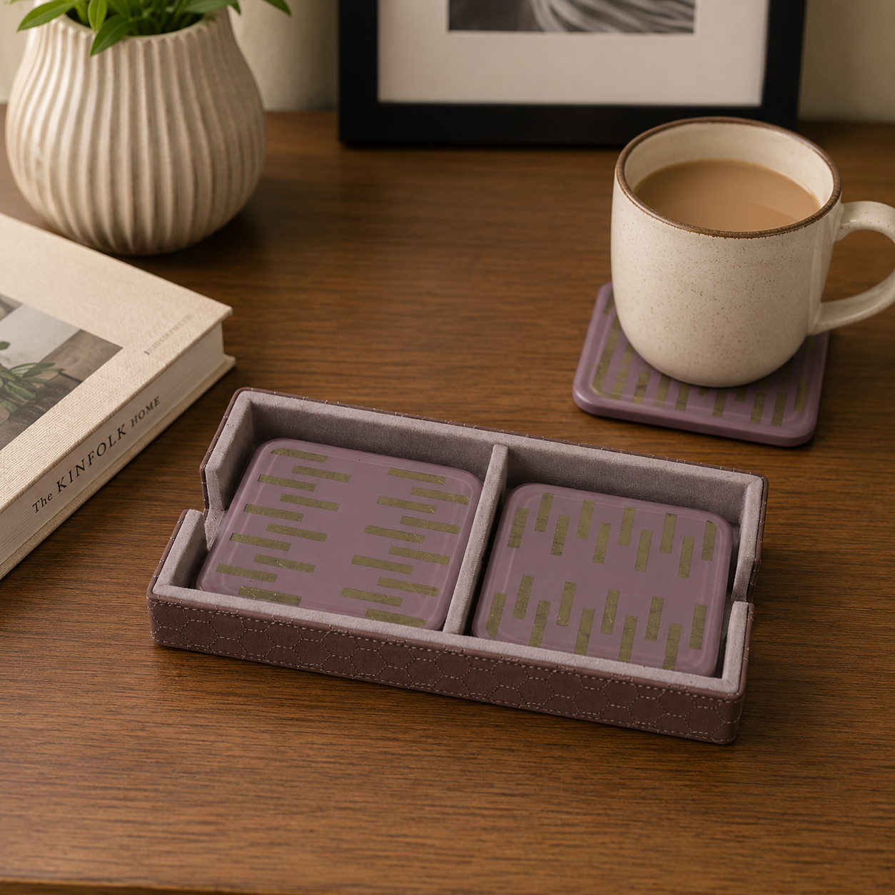 Modern Square Glass Coasters for Home, Office & Dining - (Set of 6)