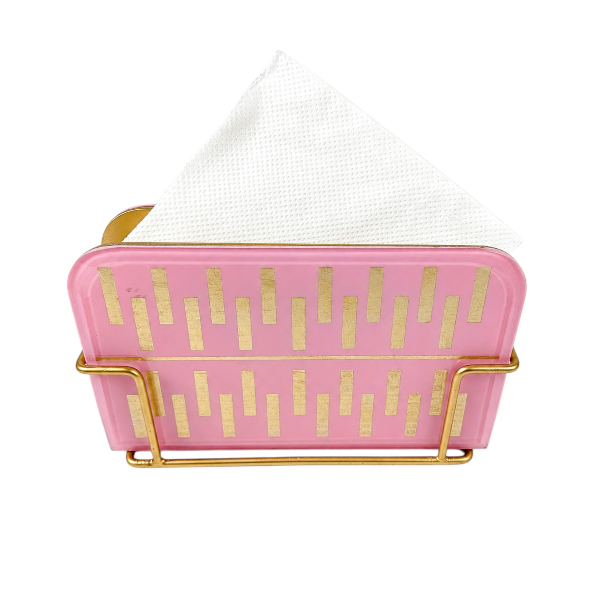 Elegant Pink & Gold Metal Tissue Holder