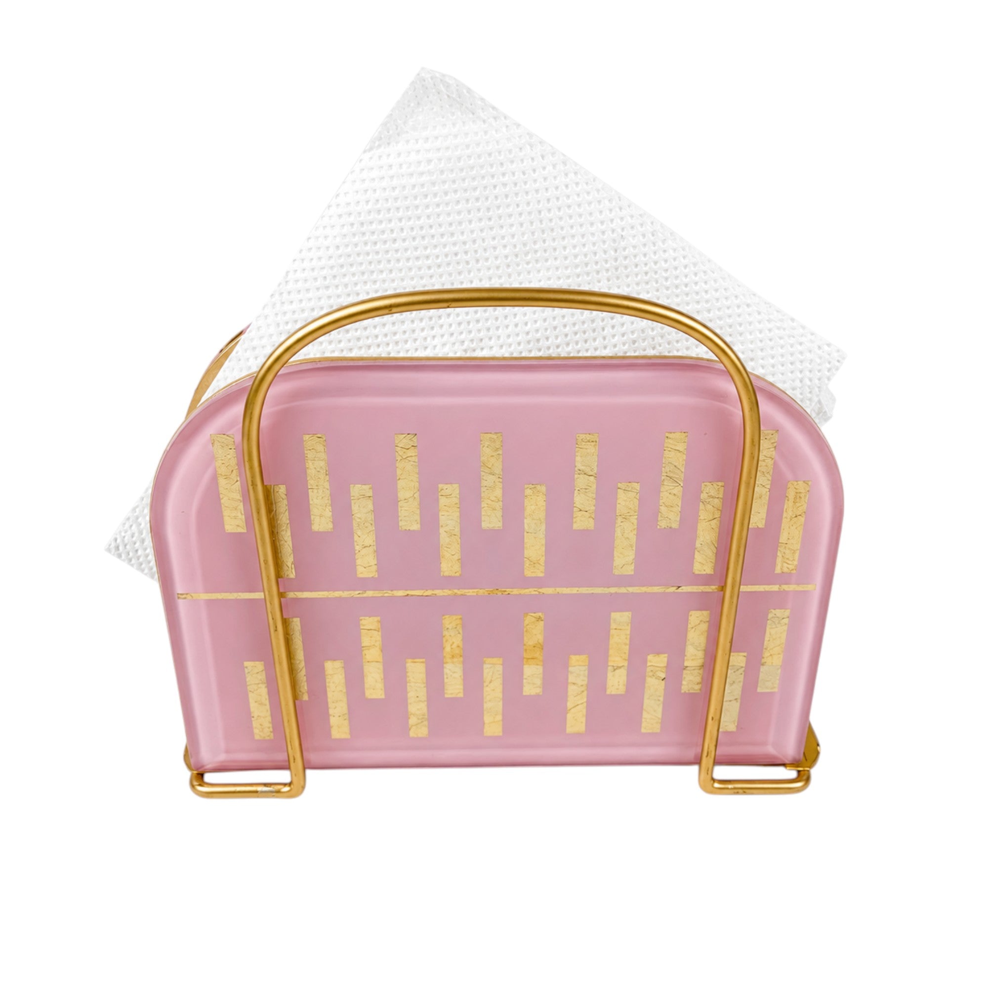 Elegant Pink & Gold Metal Tissue Holder – Decorative Napkin Stand for Dining Table