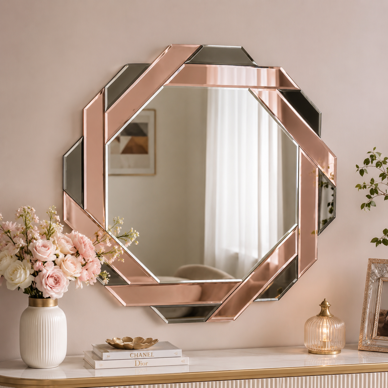 Rose Gold Geometric Wall Mirror –  Luxury Statement Piece