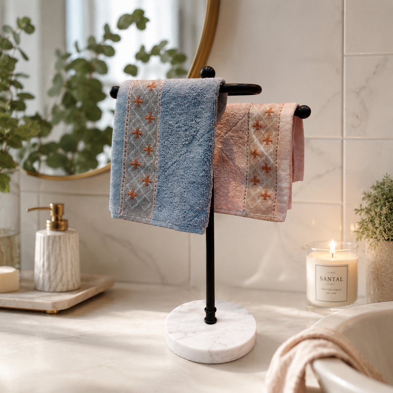 Premium Marble Coated Base Hand Towel Stand