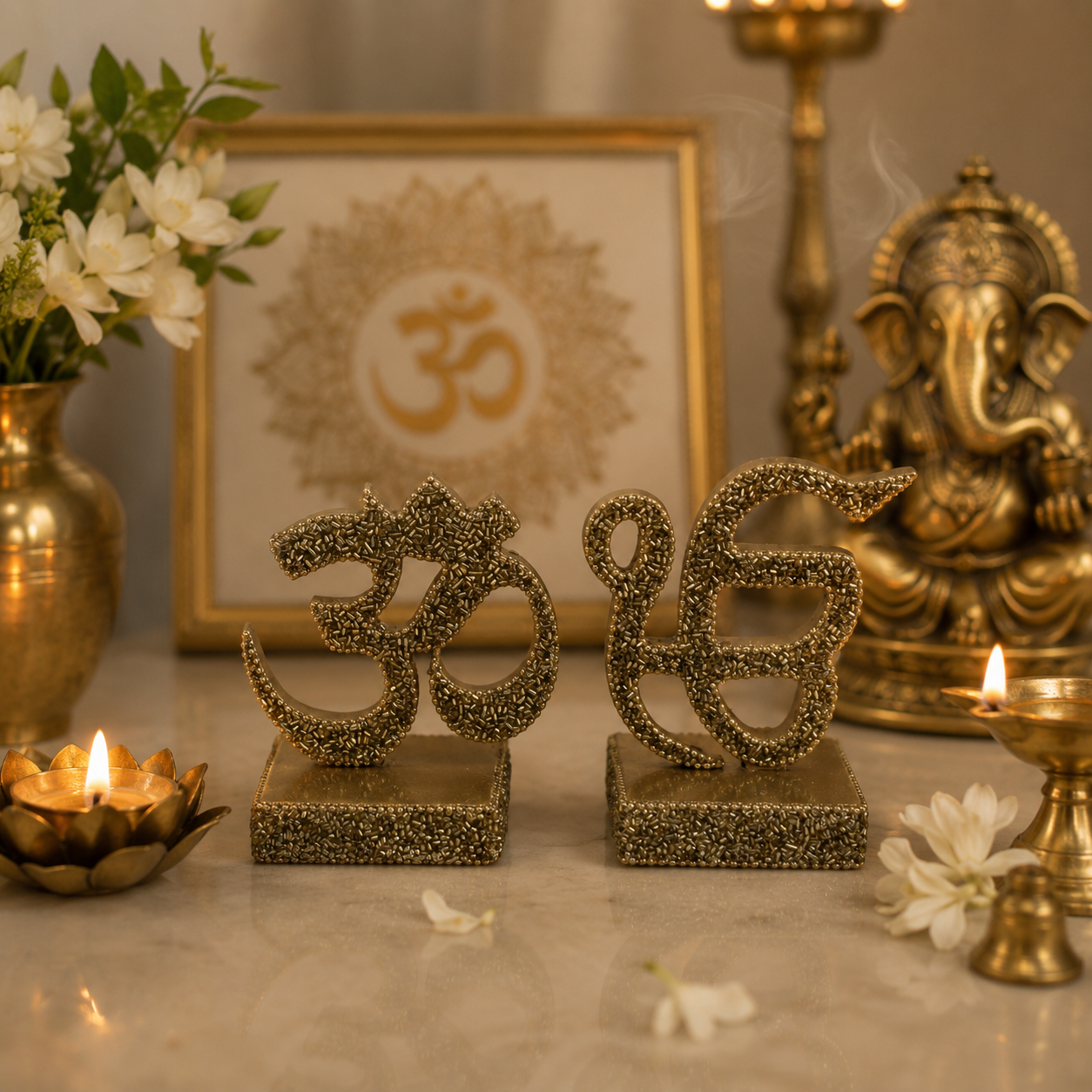 Spiritual Om & Ik Onkar Decorative Showpiece Set for Home and Temple Décor
