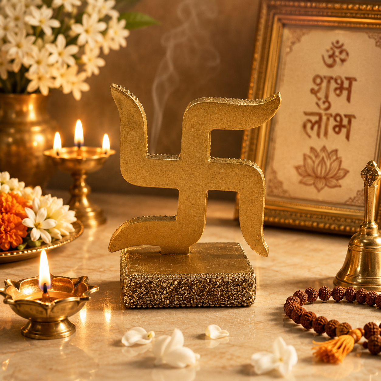 Handcrafted Swastik Symbol Decorative Showpiece for Home & Temple Décor