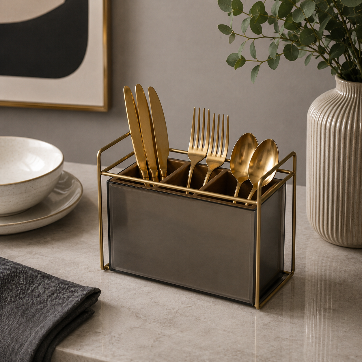 Modern Cutlery Holder – 3 Compartment Table Organizer