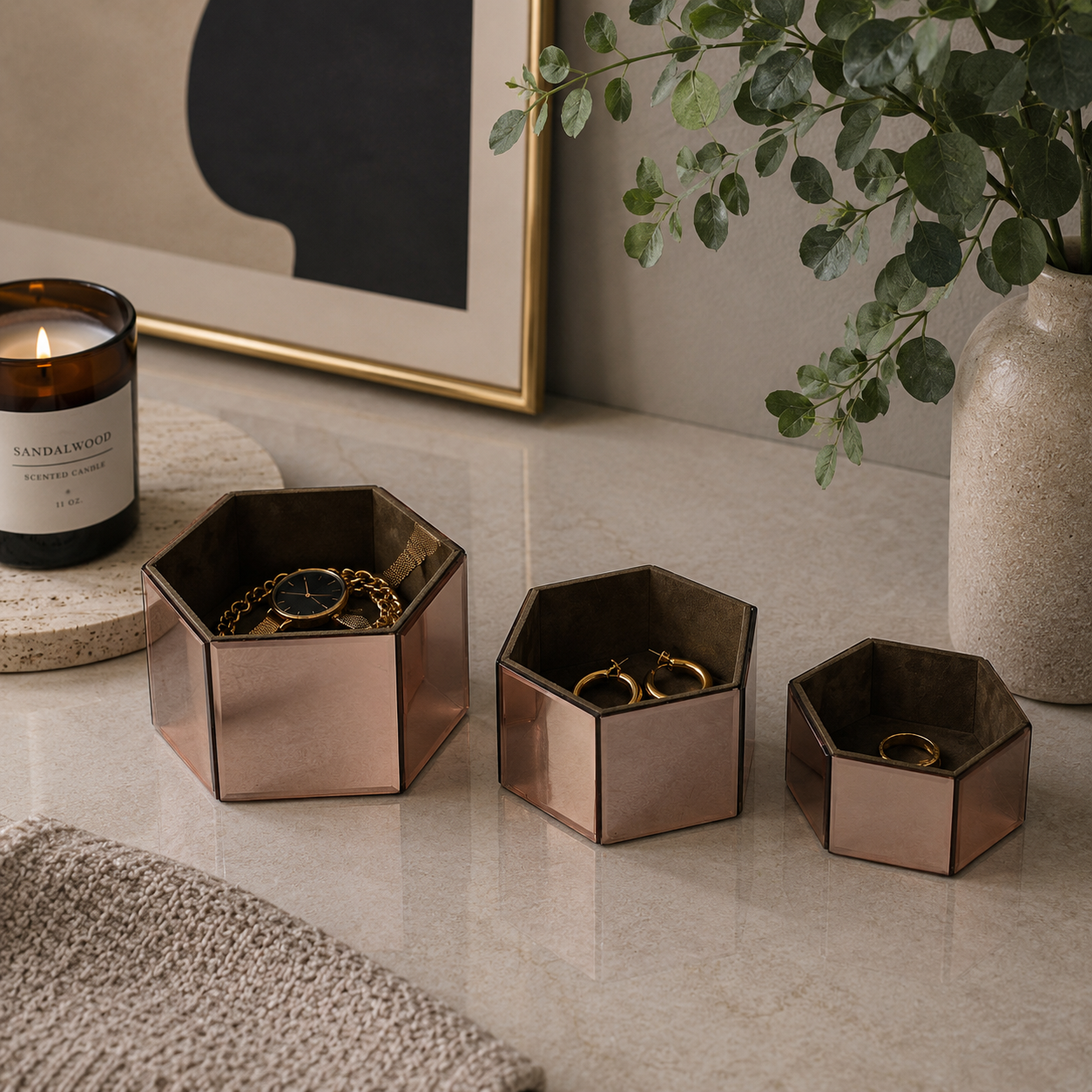 Luxury Mirror Finish Jewellery Storage Containers Set of 3