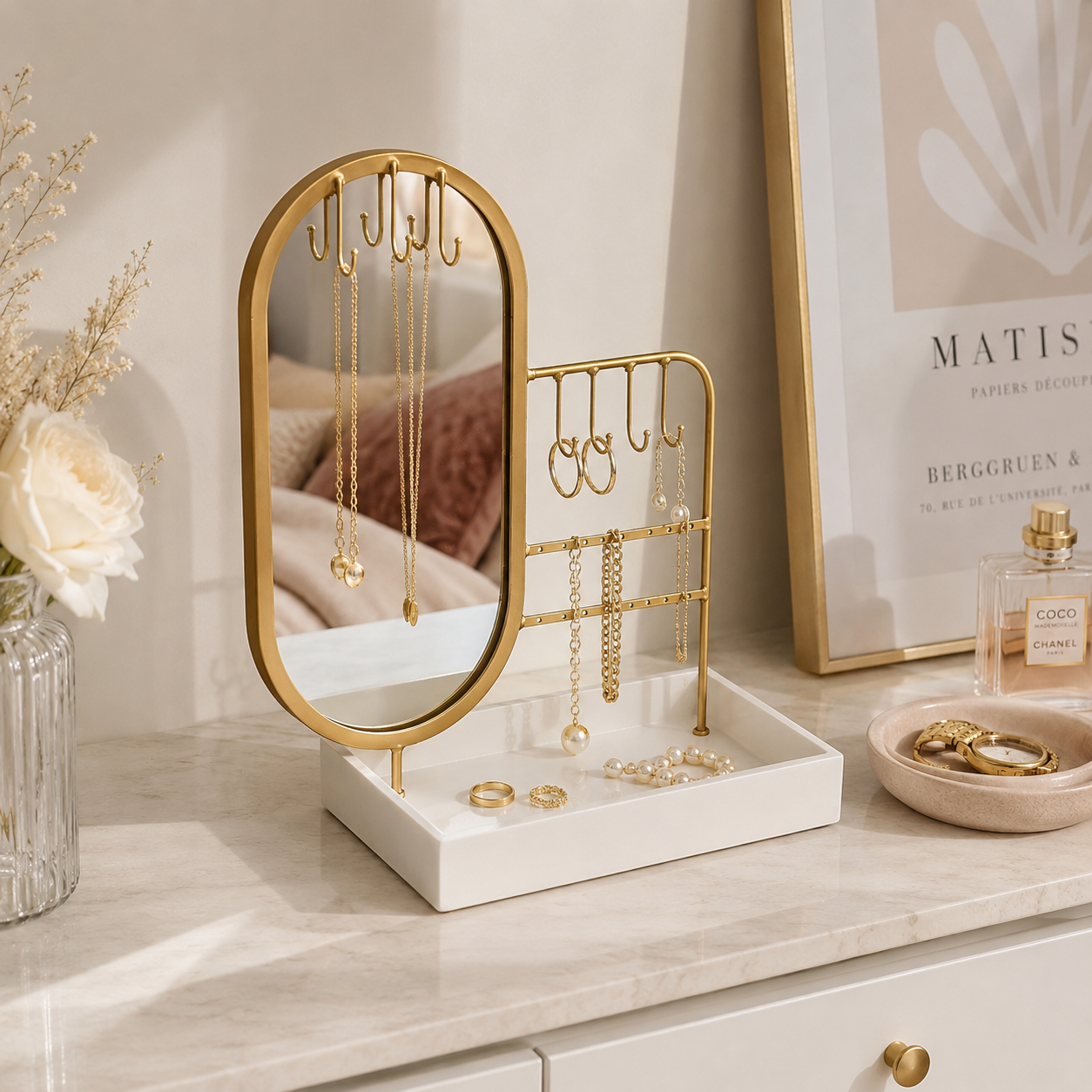 Elegant Vanity Jewellery Organizer with Mirror & Earring Holder