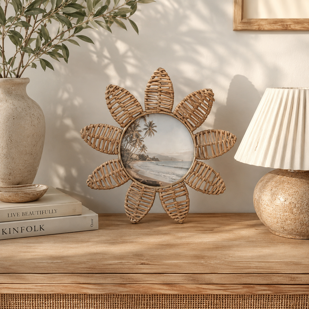 Handcrafted Rattan Sunflower Photo Frame