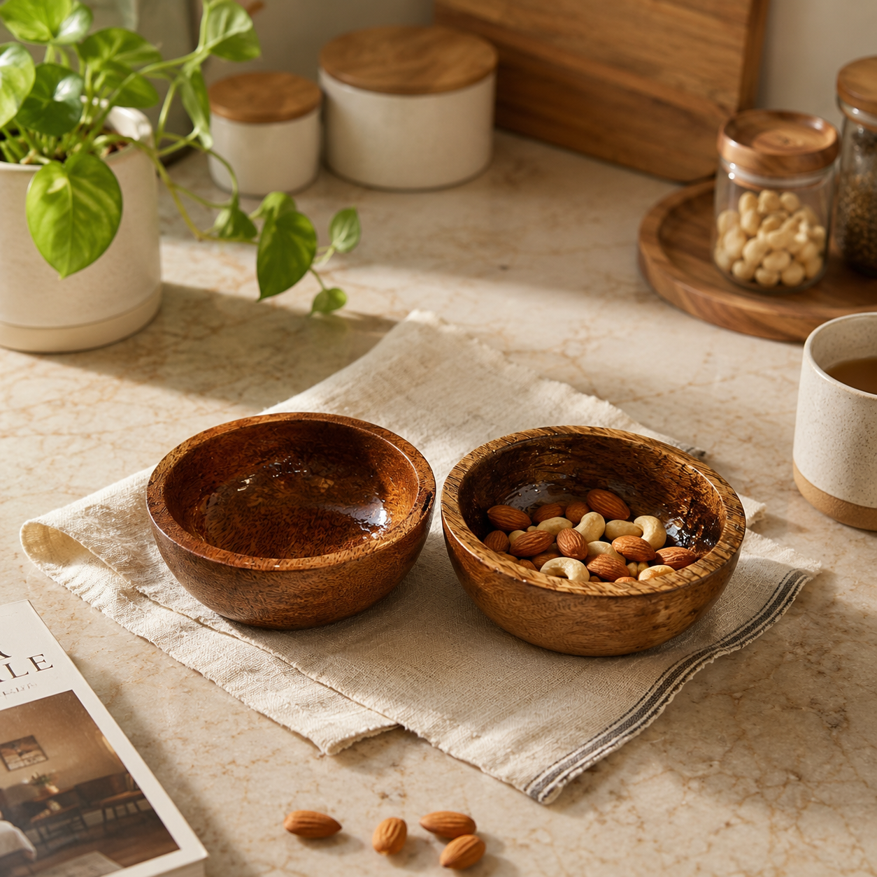 Elegent Food Platter Wooden Snack Bowl Set (Set of 2)