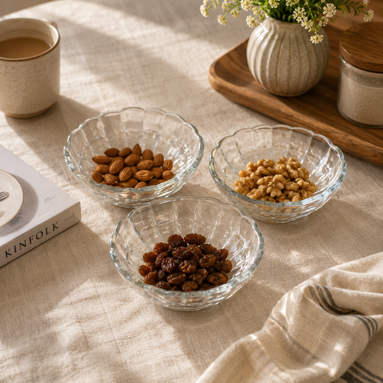 Crystal Cut Glass Snack Food Platter Bowl Set of 3