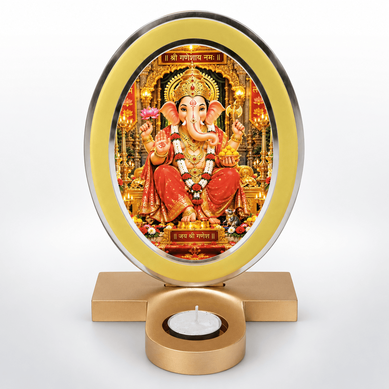Lord Ganesha Oval Frame with Tealight Candle Holder