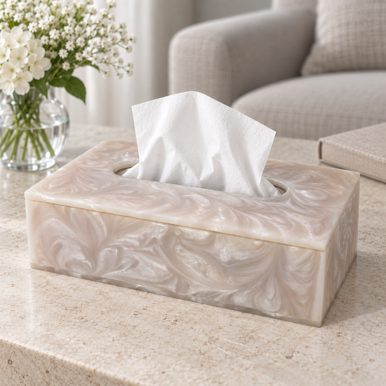 Premium Ivory Resin Dining Tissue Box