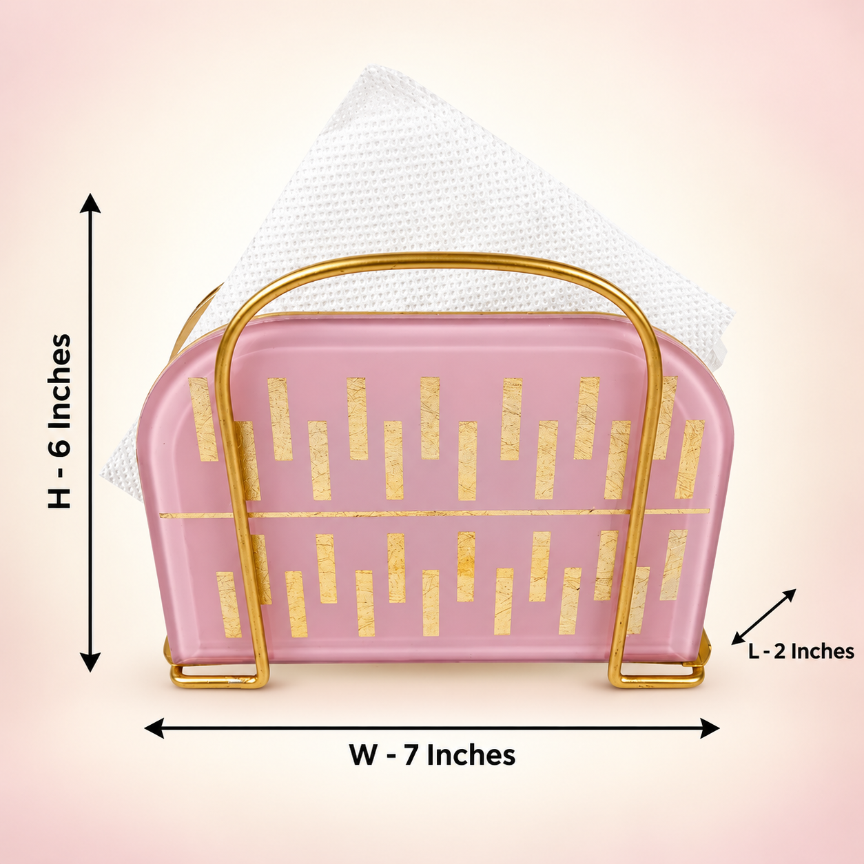 Elegant Pink & Gold Metal Tissue Holder – Decorative Napkin Stand for Dining Table