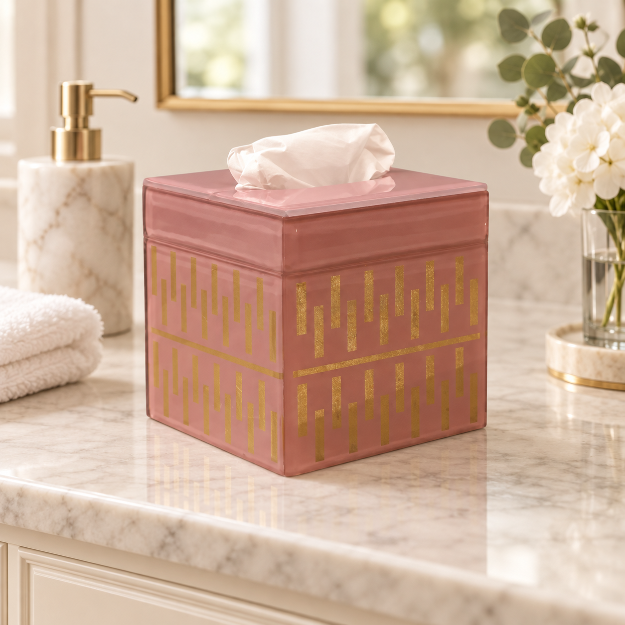  Designer Pink Golden Tissue Box for Modern Bathrooms 
