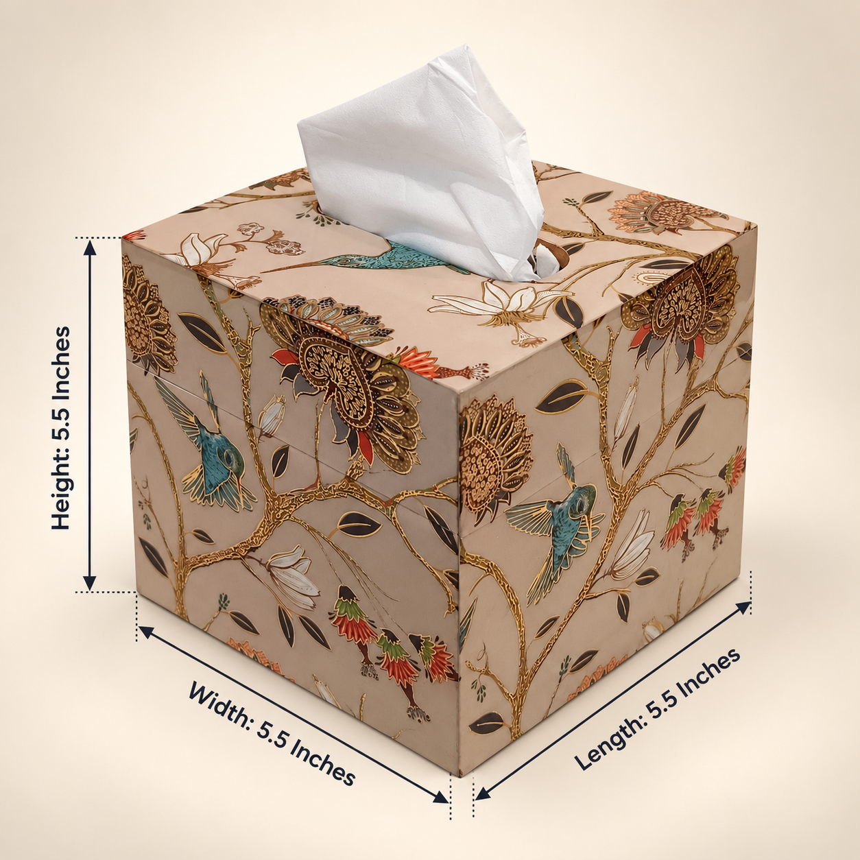 Luxury Designer Bird Design Square Resin Tissue Box