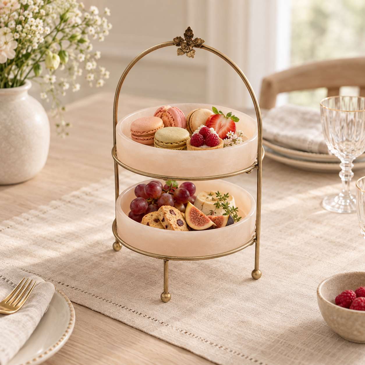  Premium Metal Medium Dome Shape Double Tray Food Platter 