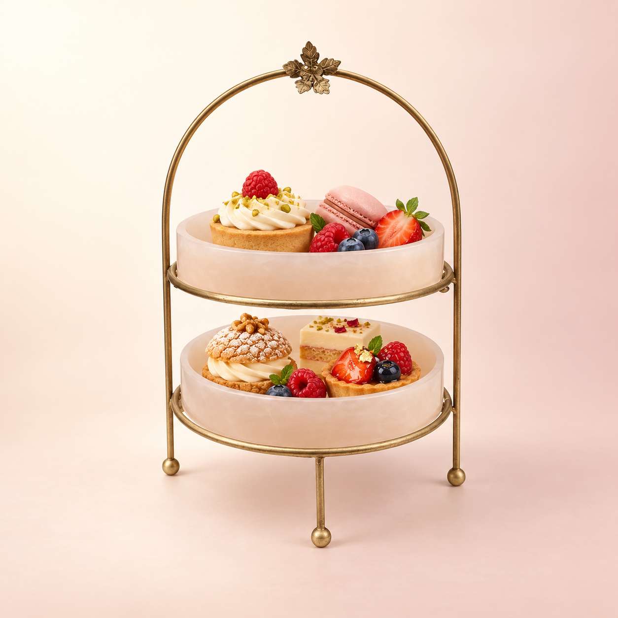  Premium Metal Medium Dome Shape Double Tray Food Platter 