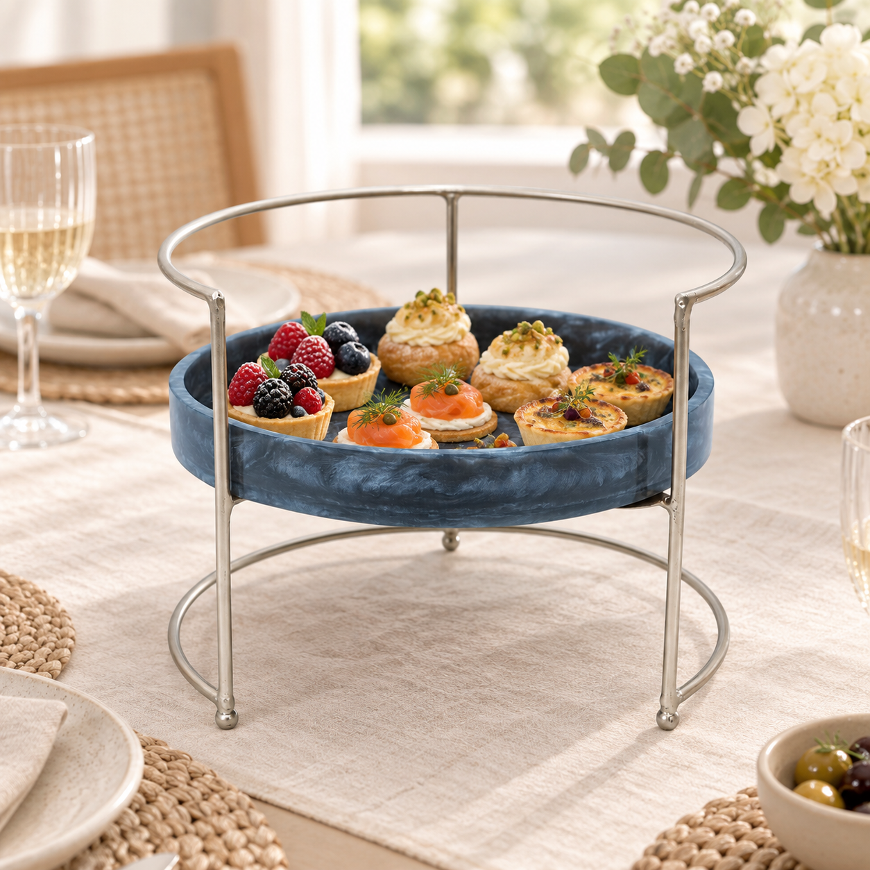  Metal Serving Food Platter with Dark Grey Tray 