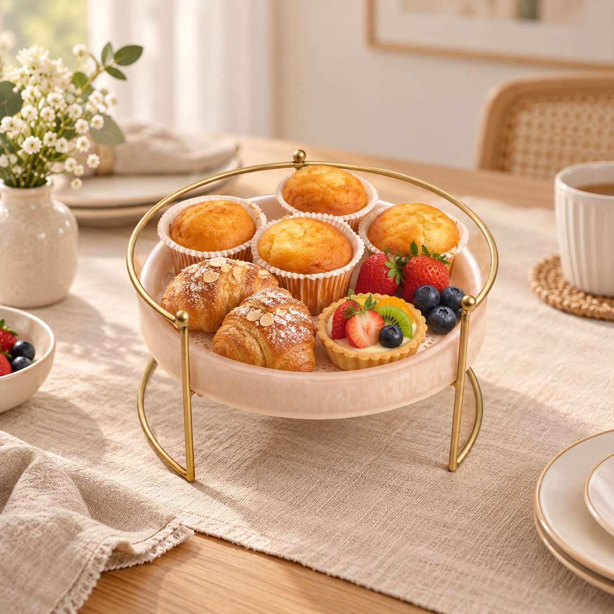  Metal Serving Food Platter With Ivory Tray 