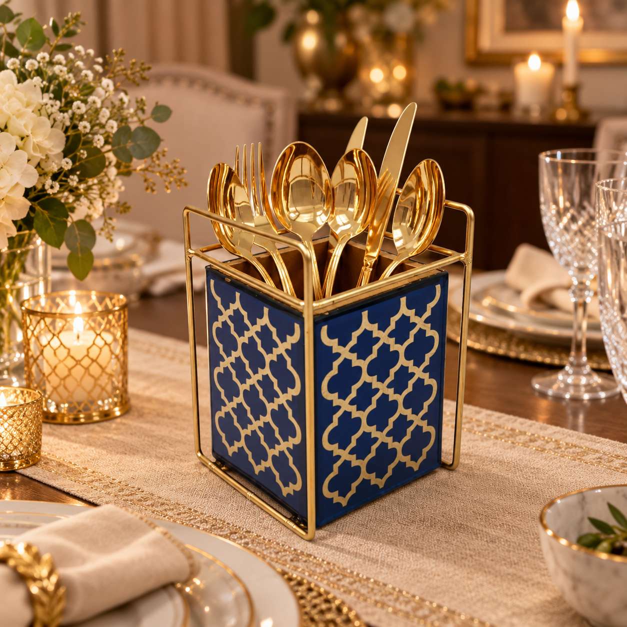  Designer Blue Glass Cutlery Holder 