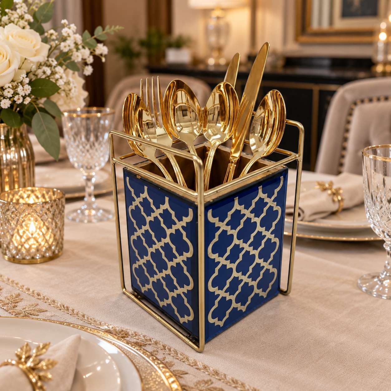 Designer Blue Glass Cutlery Holder