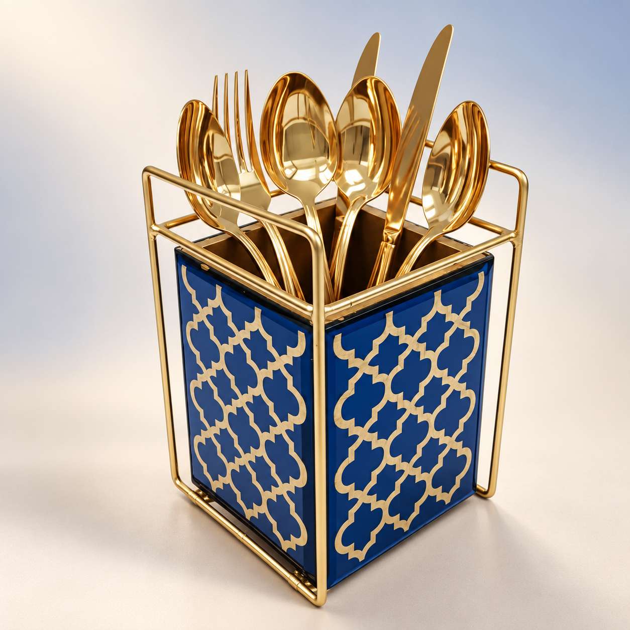  Designer Blue Glass Cutlery Holder 