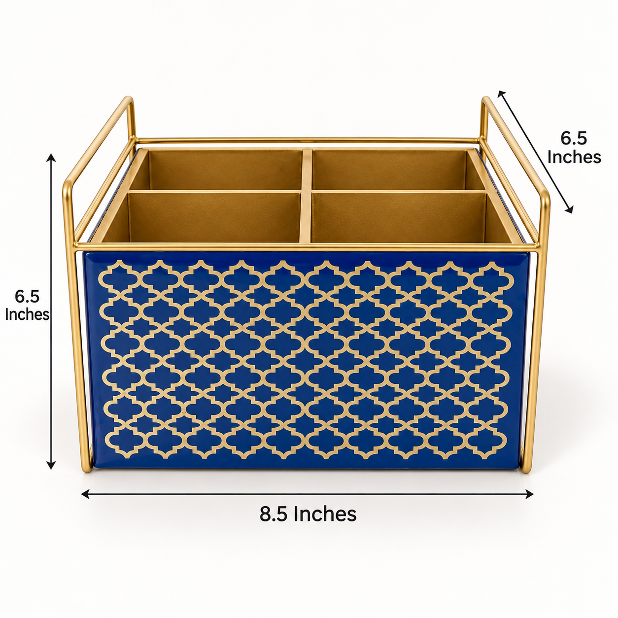 Designer Blue Glass Cutlery Holder With Four Partition