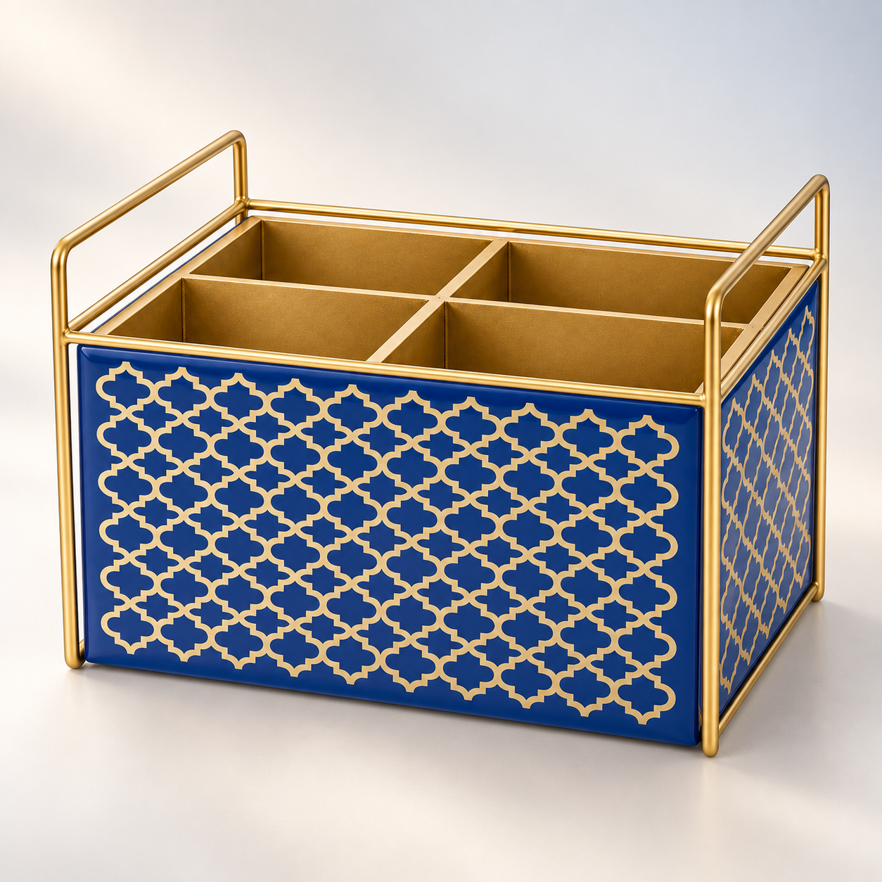  Designer Blue Glass Cutlery Holder With Four Partition 