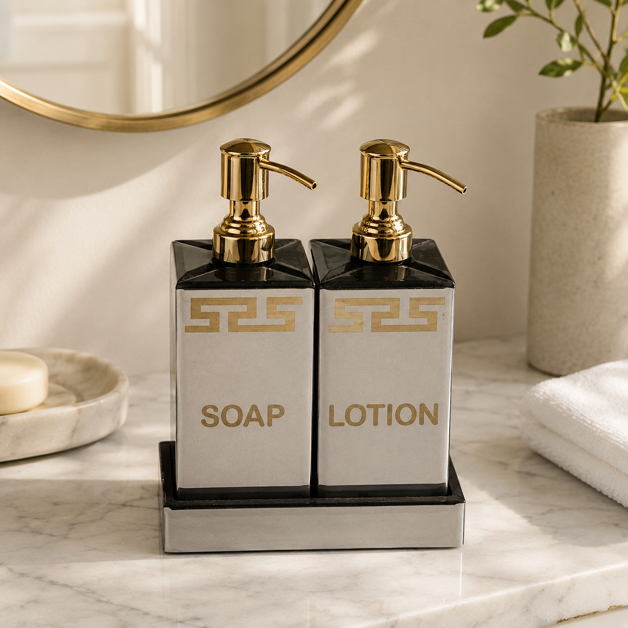  Three-Piece Lotion and Soap Dispenser Set In Greek Design for Modern Bathrooms 
