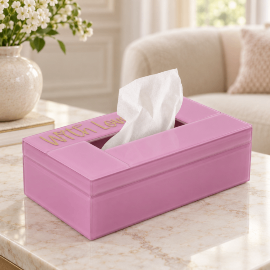 Pink Lacquered Glass Dining Tissue Box