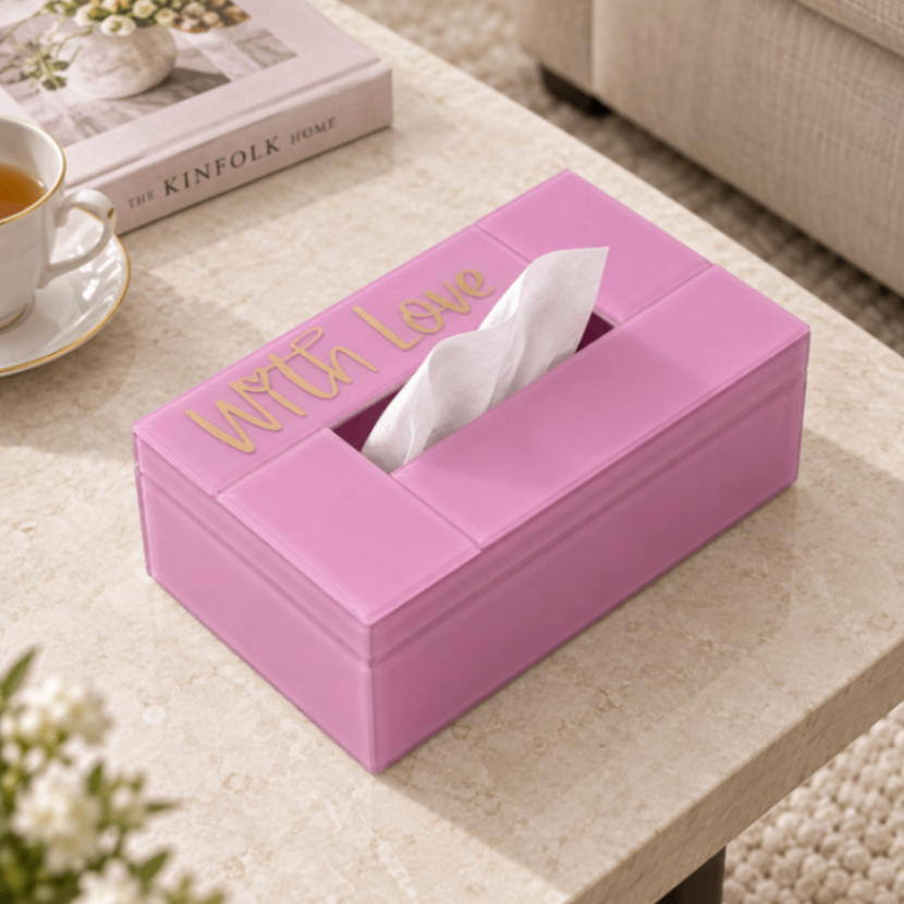 Pink Lacquered Glass Dining Tissue Box