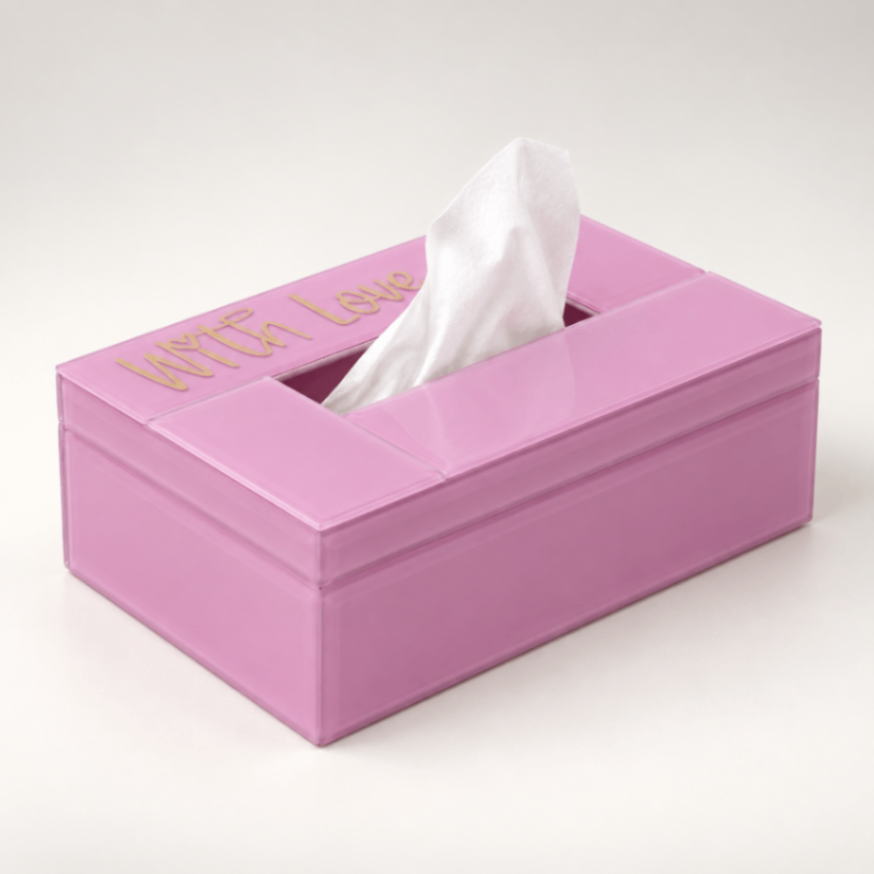 Pink Lacquered Glass Dining Tissue Box