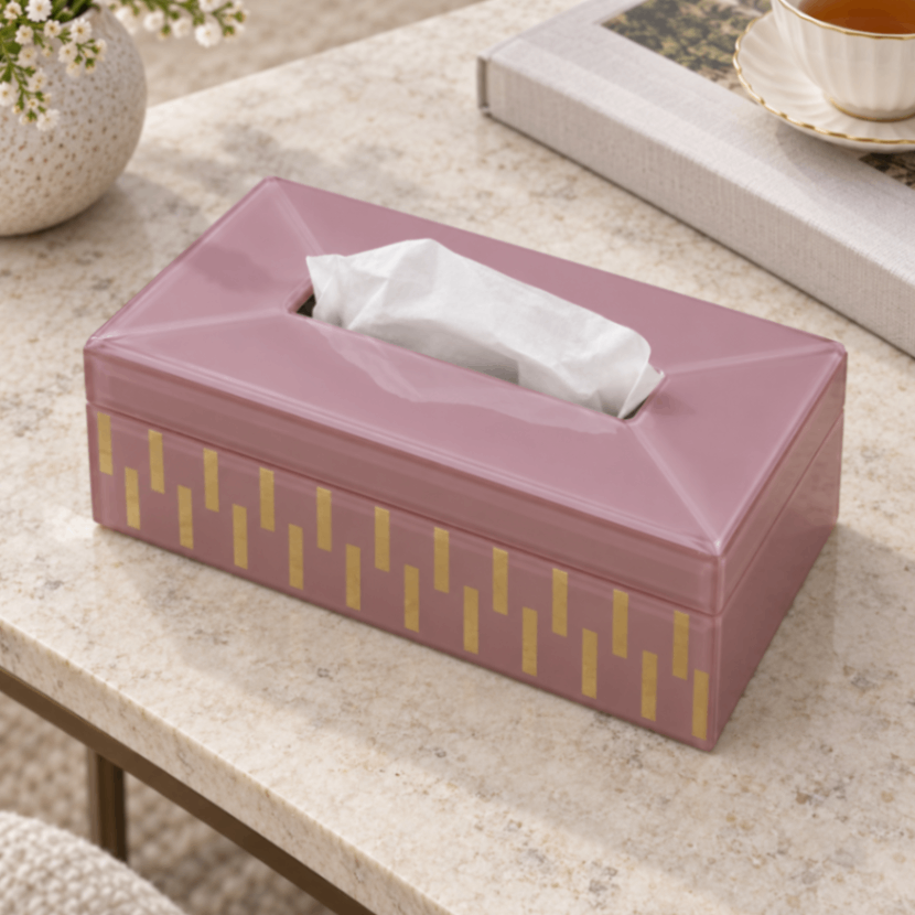  Luxury Decorative Pink Glass Dining Tissue Box 