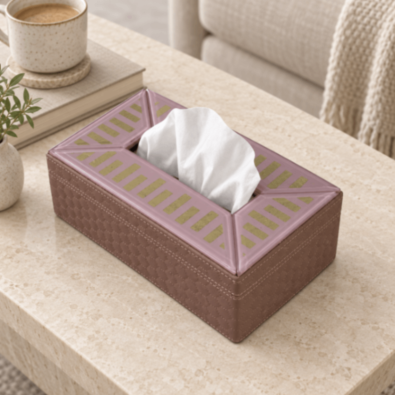 Luxury Pink Designer Letherite Dining Tissue Box
