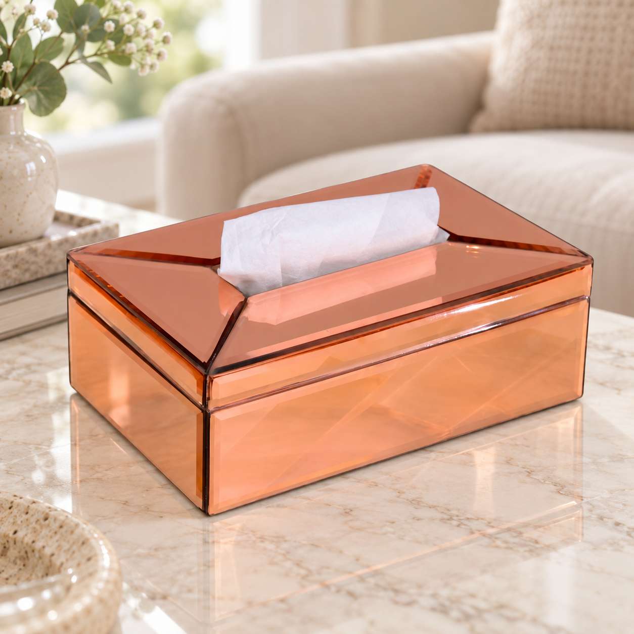  Luxury Rose Gold Glass Dining Tissue Box 