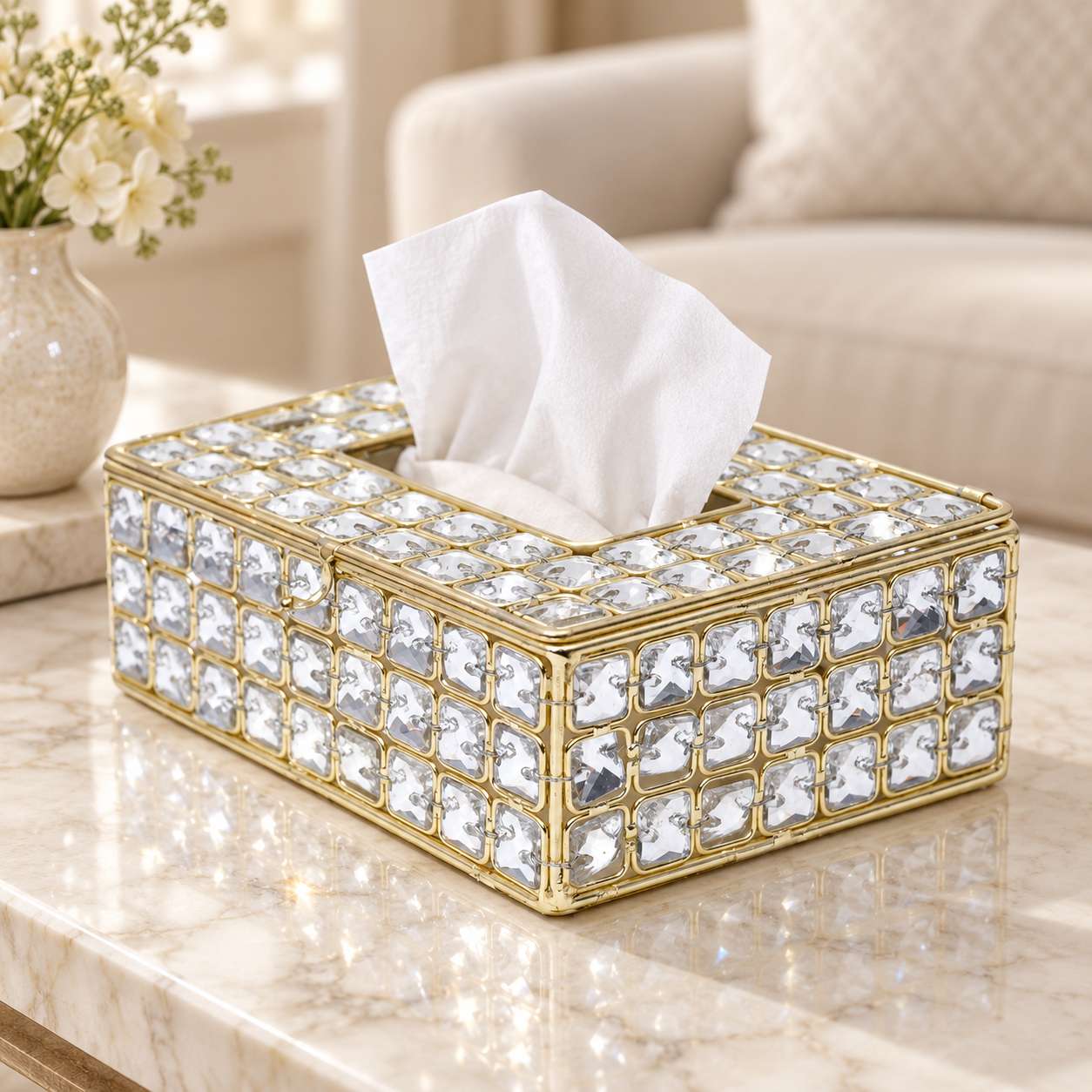 Crystals Glass Dining Tissue Box