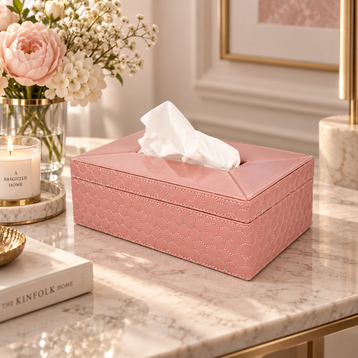Luxury Pink Quilted Leatherite Tissue Box