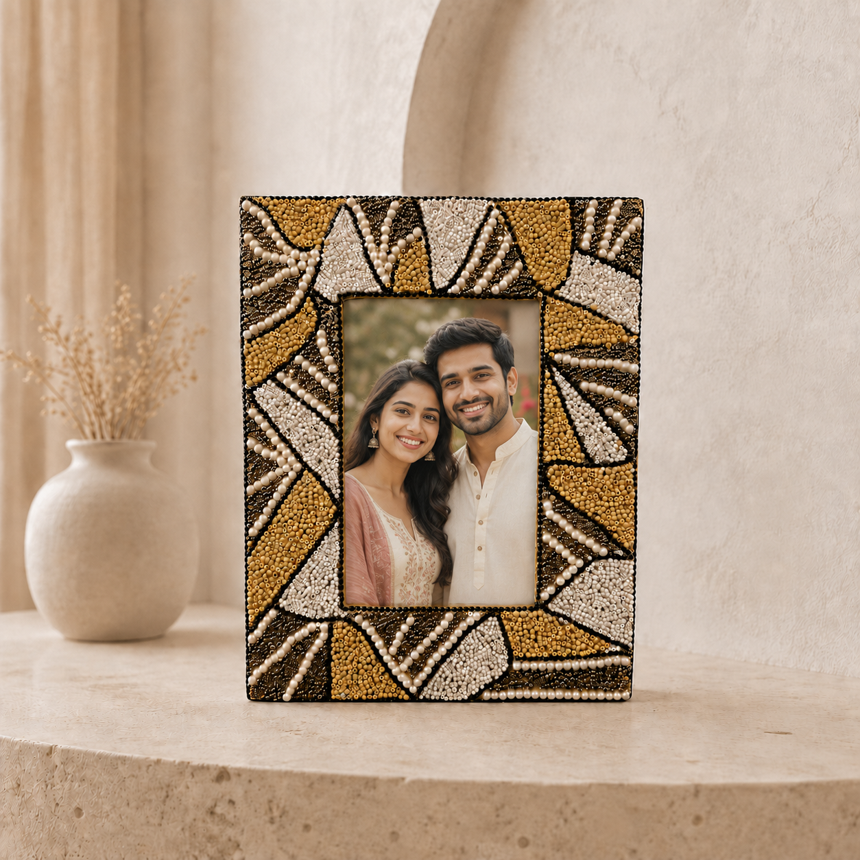 Artisan Hand-Beaded Photo Frame (5" x 7")