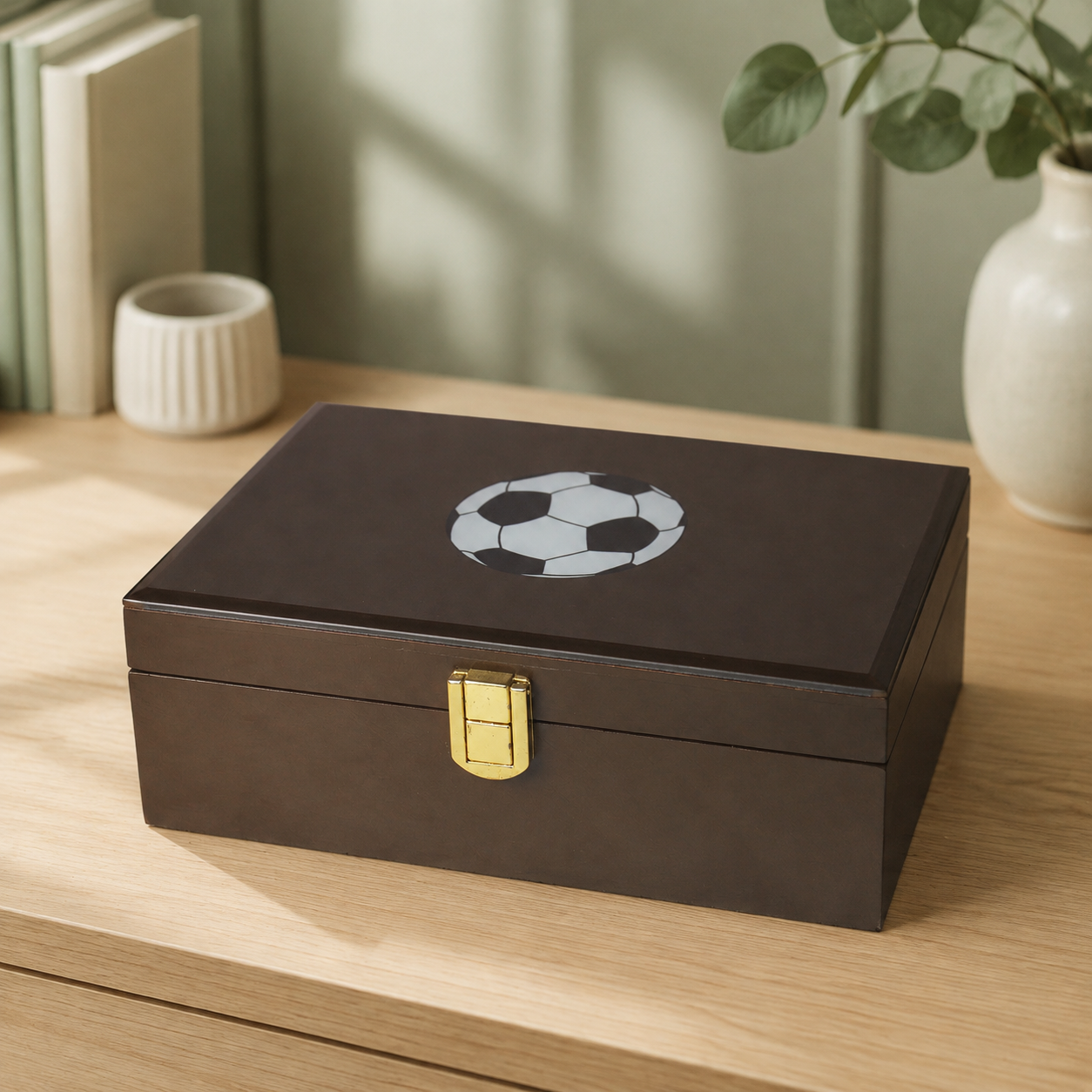 Premium Brown Glass Storage Box with Football Design