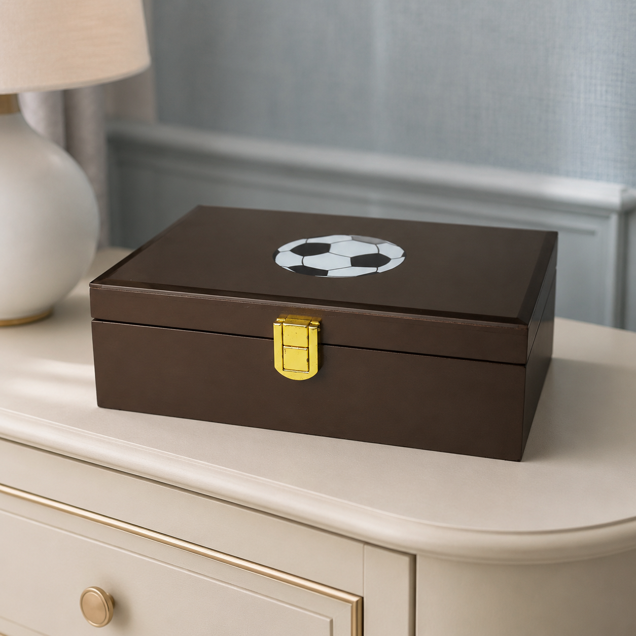 Premium Brown Glass Storage Box with Football Design